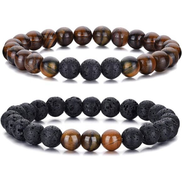 ⚡Rankeef Men 2 Tiger Eye 8MM Natural Stone Crystal Beaded Bracelet - Picture 1 of 8
